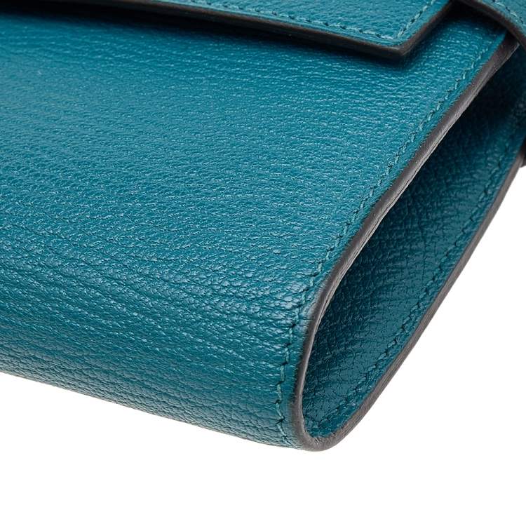 Pre Owned Hermes Vert Bosphore Chevre Mysore Leather Kelly Classic Wallet