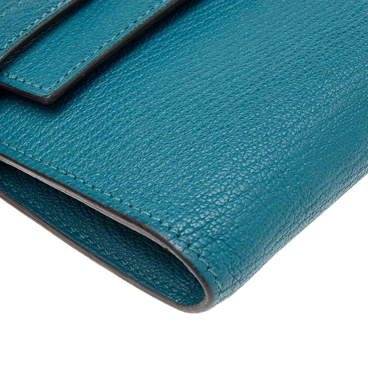 Pre Owned Hermes Vert Bosphore Chevre Mysore Leather Kelly Classic Wallet