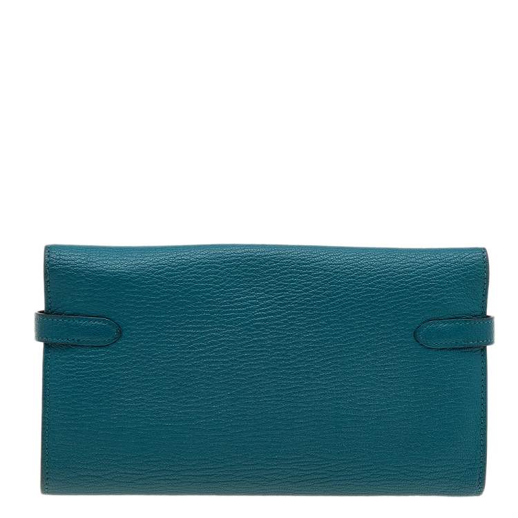 Pre Owned Hermes Vert Bosphore Chevre Mysore Leather Kelly Classic Wallet