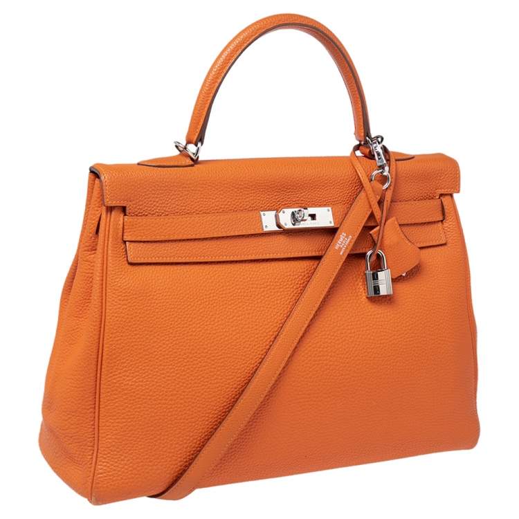 Pre Owned Hermes Orange Togo Leather Palladium Hardware Kelly Retourne 35 Bag