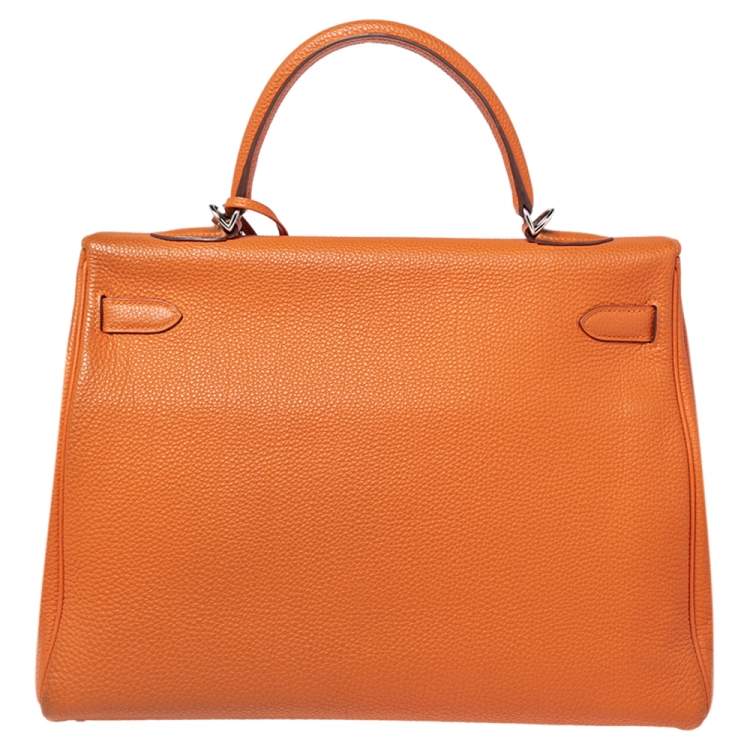 Pre Owned Hermes Orange Togo Leather Palladium Hardware Kelly Retourne 35 Bag
