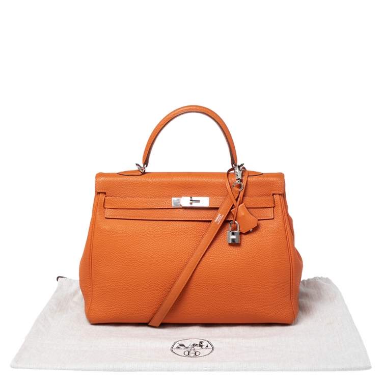 Pre Owned Hermes Orange Togo Leather Palladium Hardware Kelly Retourne 35 Bag
