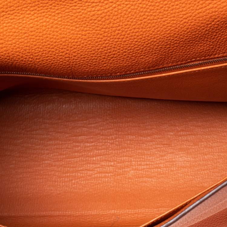 Pre Owned Hermes Orange Togo Leather Palladium Hardware Kelly Retourne 35 Bag