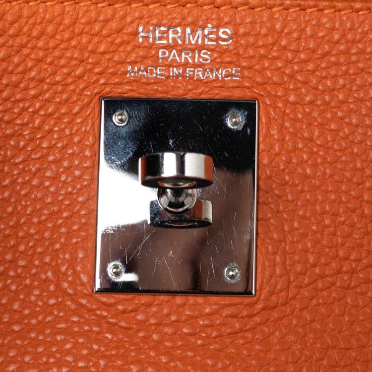 Pre Owned Hermes Orange Togo Leather Palladium Hardware Kelly Retourne 35 Bag