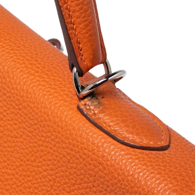 Pre Owned Hermes Orange Togo Leather Palladium Hardware Kelly Retourne 35 Bag