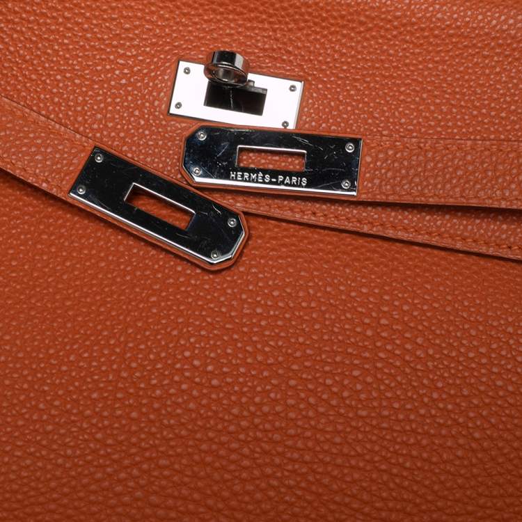 Pre Owned Hermes Orange Togo Leather Palladium Hardware Kelly Retourne 35 Bag