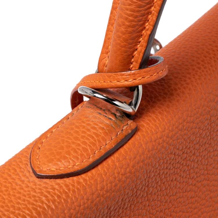 Pre Owned Hermes Orange Togo Leather Palladium Hardware Kelly Retourne 35 Bag