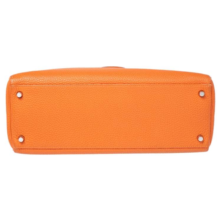 Pre Owned Hermes Orange Togo Leather Palladium Hardware Kelly Retourne 35 Bag
