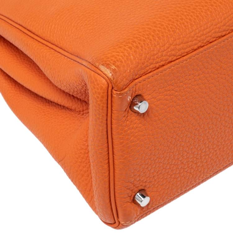 Pre Owned Hermes Orange Togo Leather Palladium Hardware Kelly Retourne 35 Bag