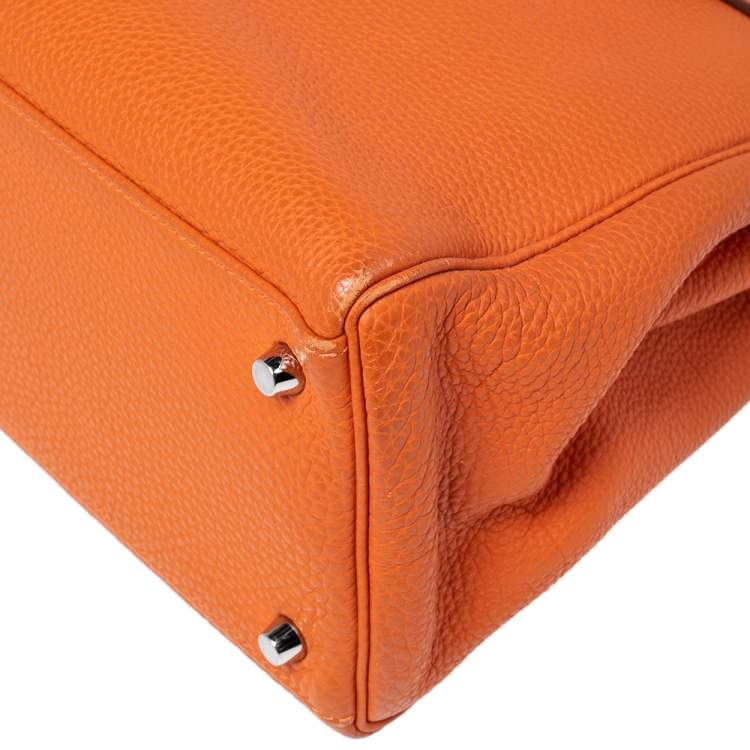 Pre Owned Hermes Orange Togo Leather Palladium Hardware Kelly Retourne 35 Bag