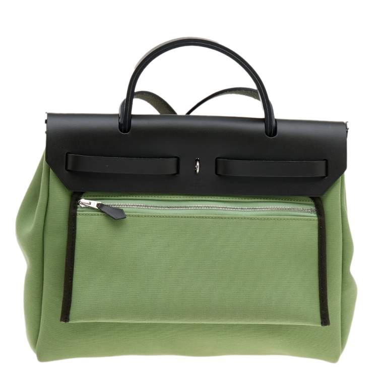 Pre Owned Hermes Vert Criquet/Kaki Canvas and Leather Herbag Zip 31 Bag