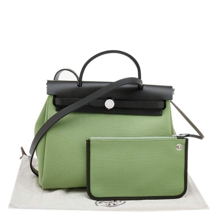 Pre Owned Hermes Vert Criquet/Kaki Canvas and Leather Herbag Zip 31 Bag