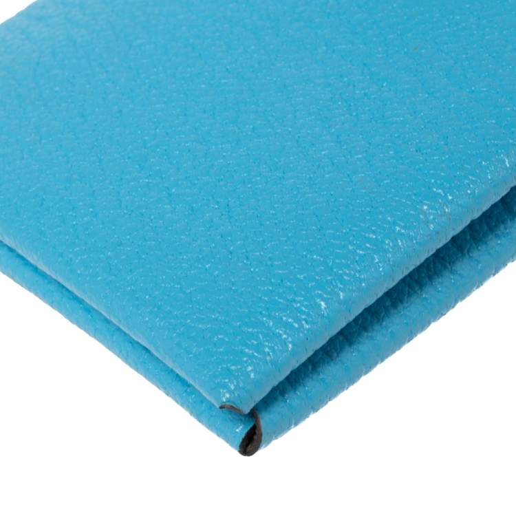 Pre Owned Hermes Celeste/Kraft Chevre Mysore Leather Calvi Verso Card Holder