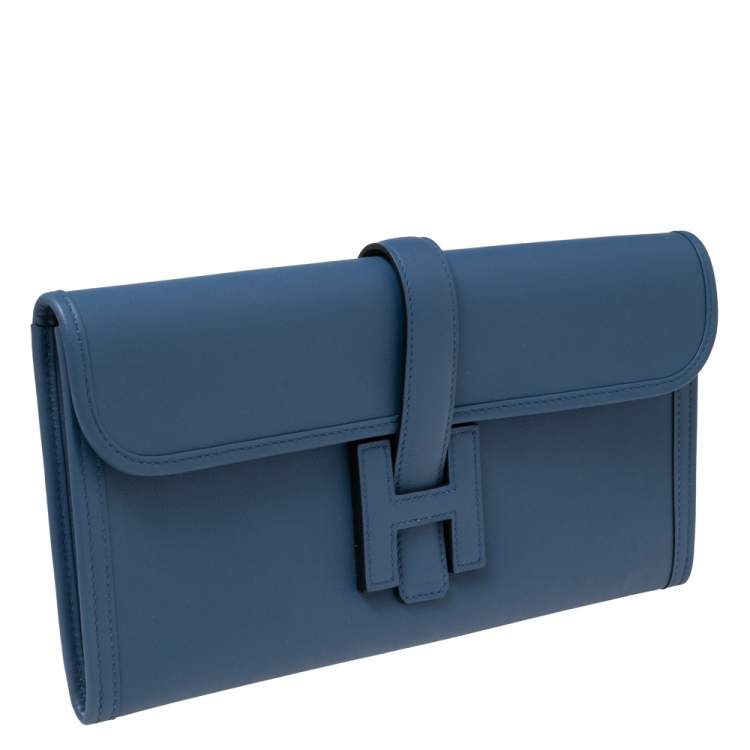 Pre Owned Hermés Bleu Agate Swift Leather Elan Jige 29 Clutch