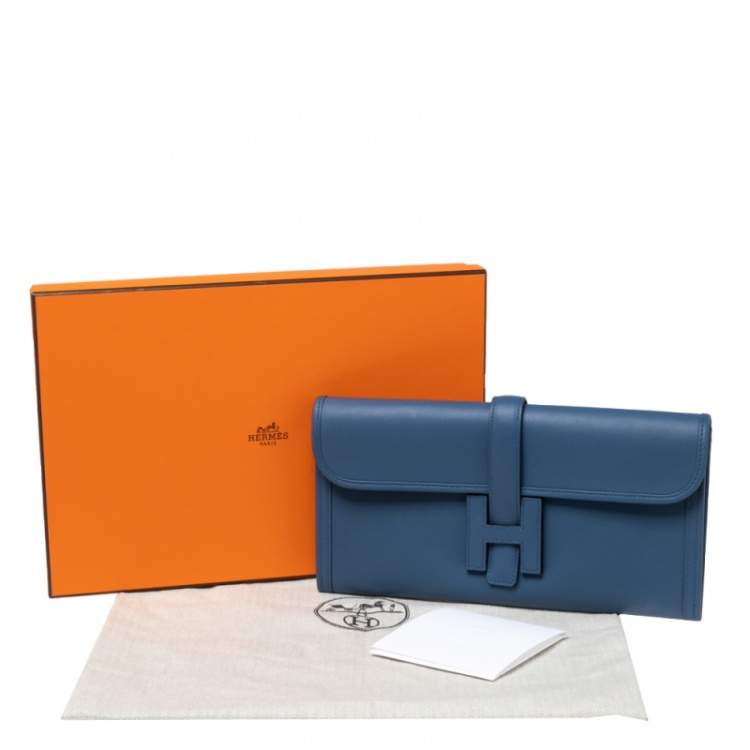 Pre Owned Hermés Bleu Agate Swift Leather Elan Jige 29 Clutch