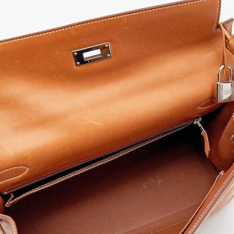 مملوكة مسبقًا Hermes Fauve Barenia Leather Palladium Plated Kelly Retourne 32 Bag