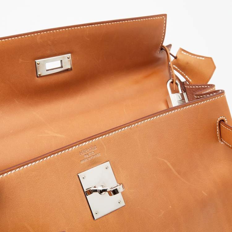 مملوكة مسبقًا Hermes Fauve Barenia Leather Palladium Plated Kelly Retourne 32 Bag