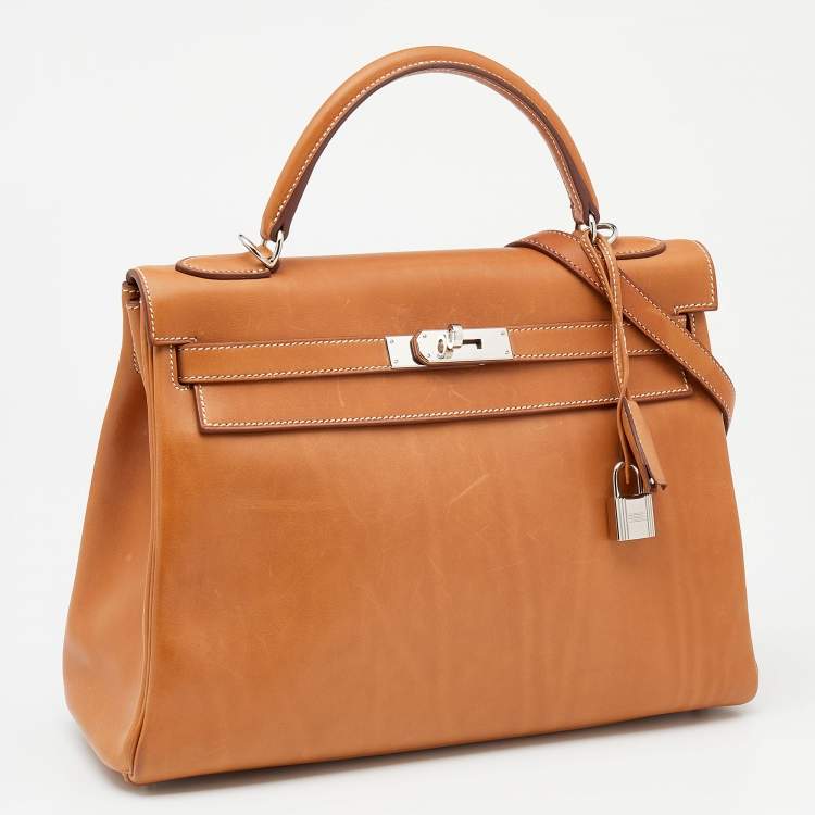مملوكة مسبقًا Hermes Fauve Barenia Leather Palladium Plated Kelly Retourne 32 Bag