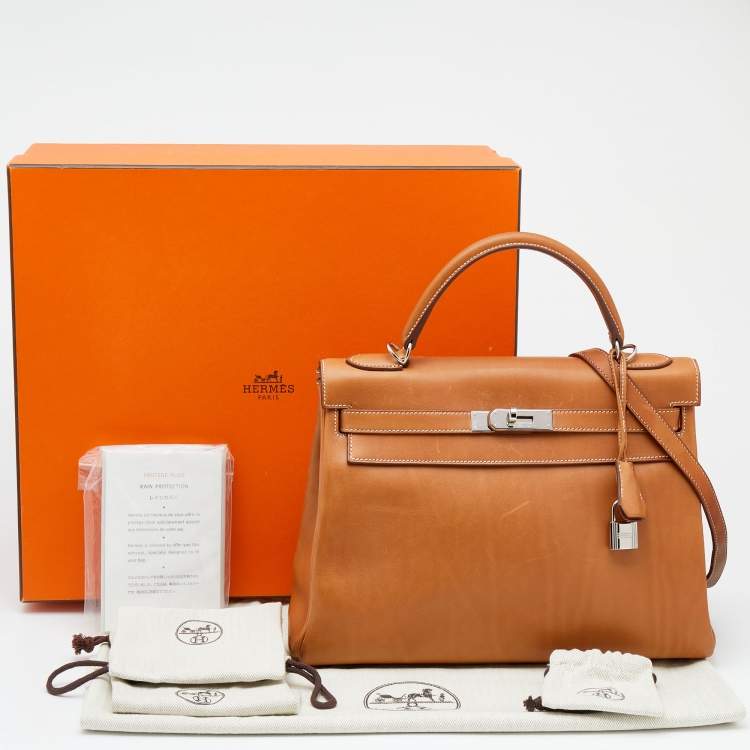 مملوكة مسبقًا Hermes Fauve Barenia Leather Palladium Plated Kelly Retourne 32 Bag