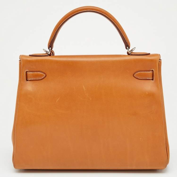 مملوكة مسبقًا Hermes Fauve Barenia Leather Palladium Plated Kelly Retourne 32 Bag