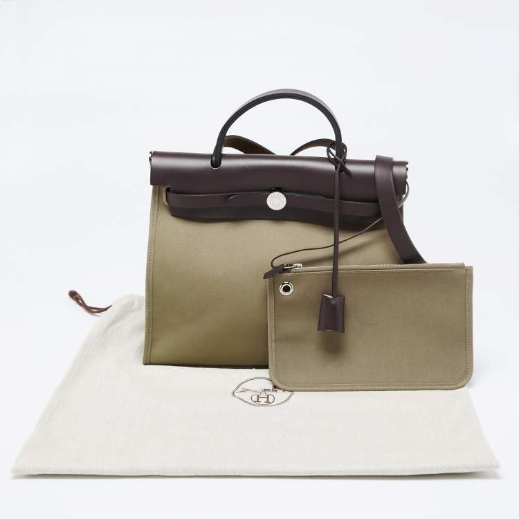 Pre Owned Hermès Ebene/Taupe Canvas and Leather Herbag Zip 39 Bag