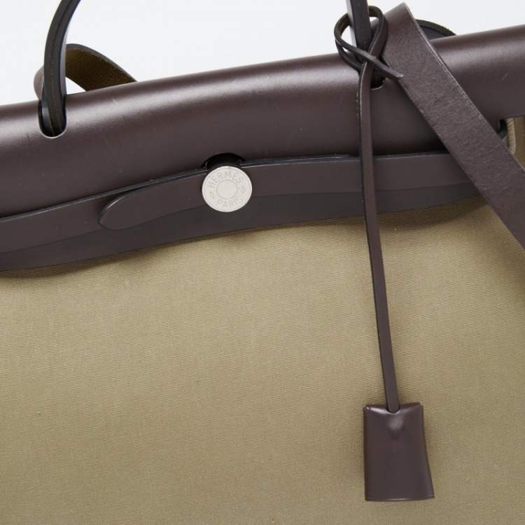 Pre Owned Hermès Ebene/Taupe Canvas and Leather Herbag Zip 39 Bag