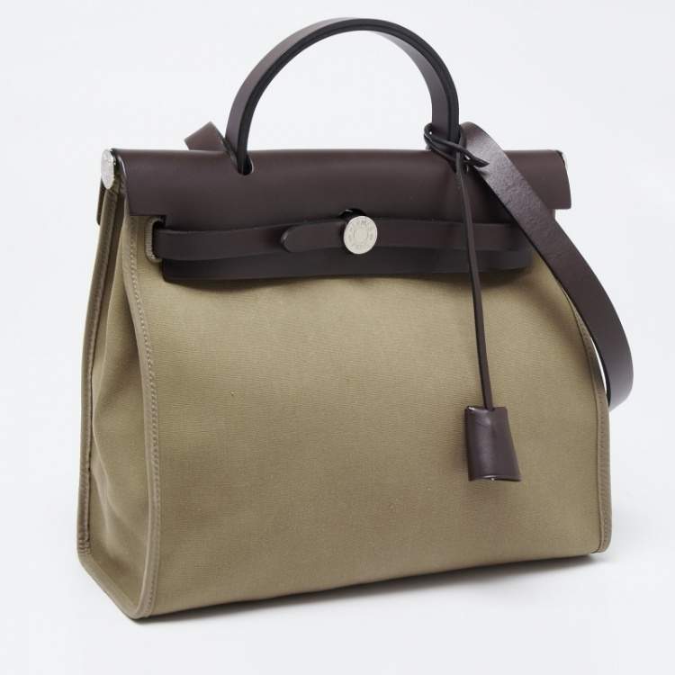 Pre Owned Hermès Ebene/Taupe Canvas and Leather Herbag Zip 39 Bag