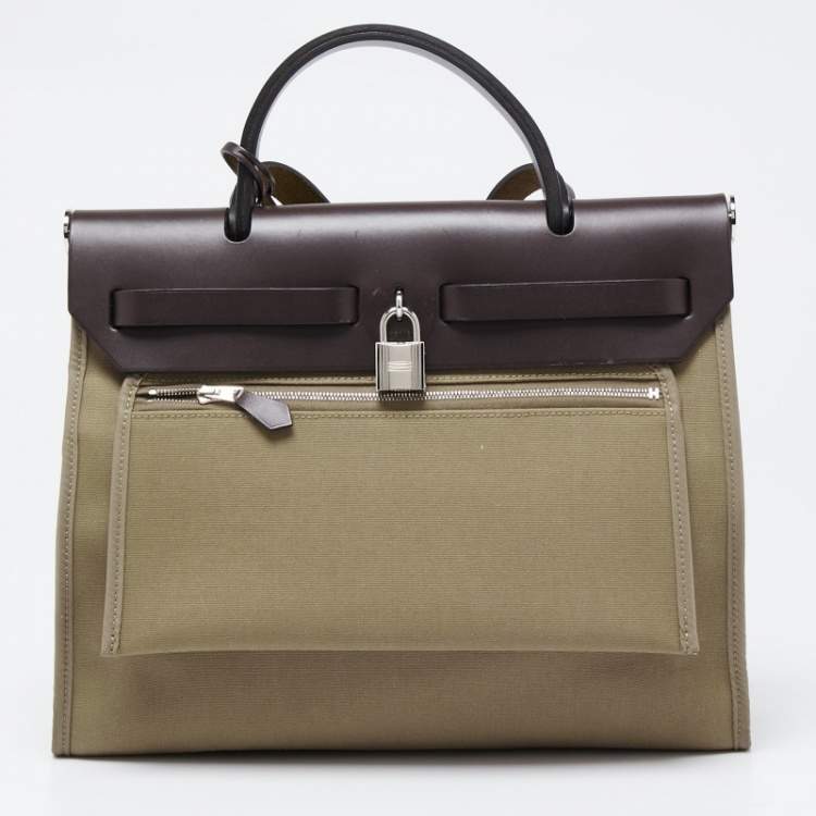 Pre Owned Hermès Ebene/Taupe Canvas and Leather Herbag Zip 39 Bag