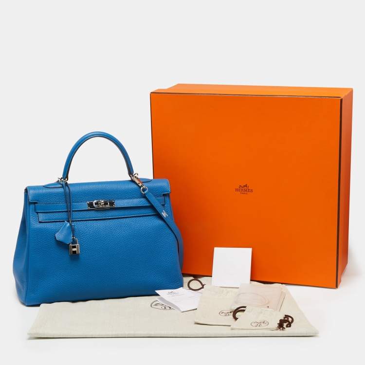 Pre Owned Hermes Mykonos Togo Leather Palladium Finish Kelly Retourne 35 Bag