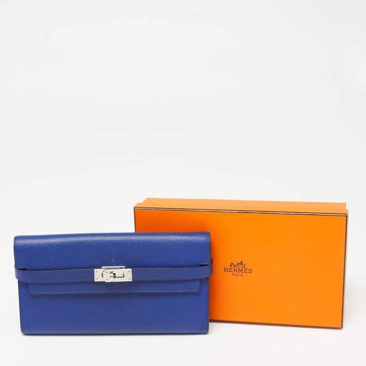 Pre Owned Hermes Blue Electric Epsom Leather Kelly Classic Wallet