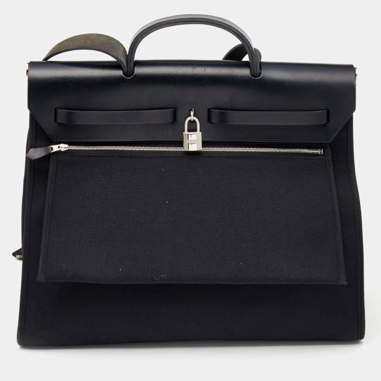 مملوكة مسبقًا Hermes Noir Toil And Vache Hunter Leather Herbag Zip 39 Bag