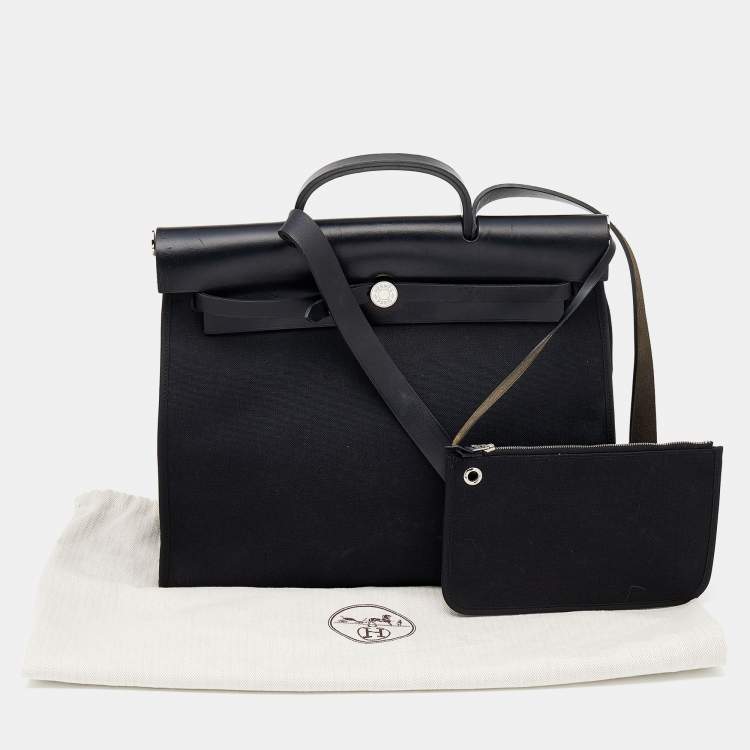 مملوكة مسبقًا Hermes Noir Toil And Vache Hunter Leather Herbag Zip 39 Bag