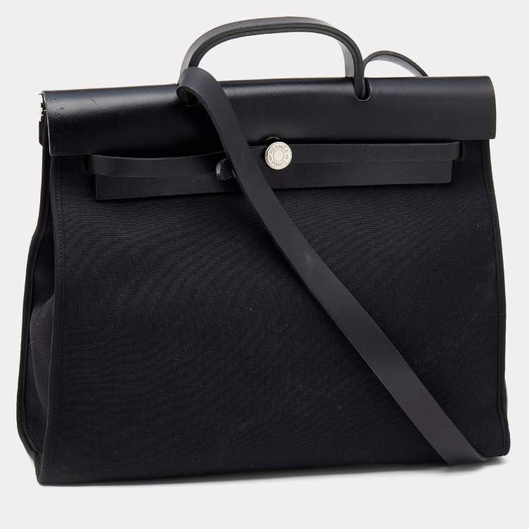مملوكة مسبقًا Hermes Noir Toil And Vache Hunter Leather Herbag Zip 39 Bag