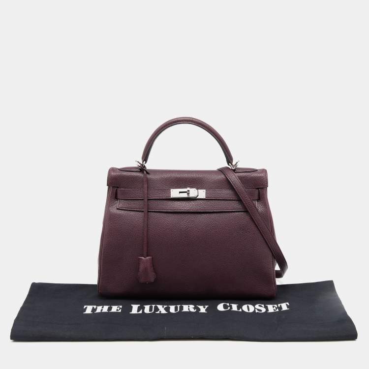 Pre Owned Hermes Violet Chevre de Coromandel Leather Palladium Plated Kelly 32 Bag