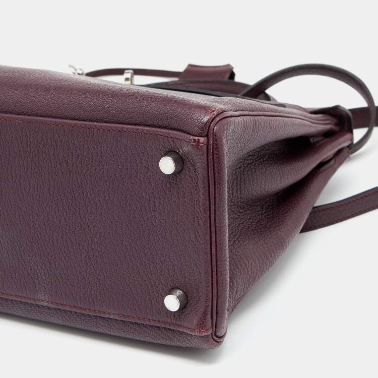 Pre Owned Hermes Violet Chevre de Coromandel Leather Palladium Plated Kelly 32 Bag