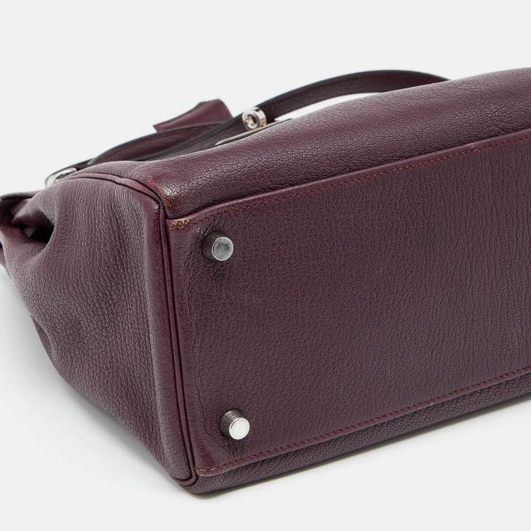 Pre Owned Hermes Violet Chevre de Coromandel Leather Palladium Plated Kelly 32 Bag