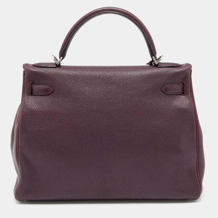 Pre Owned Hermes Violet Chevre de Coromandel Leather Palladium Plated Kelly 32 Bag