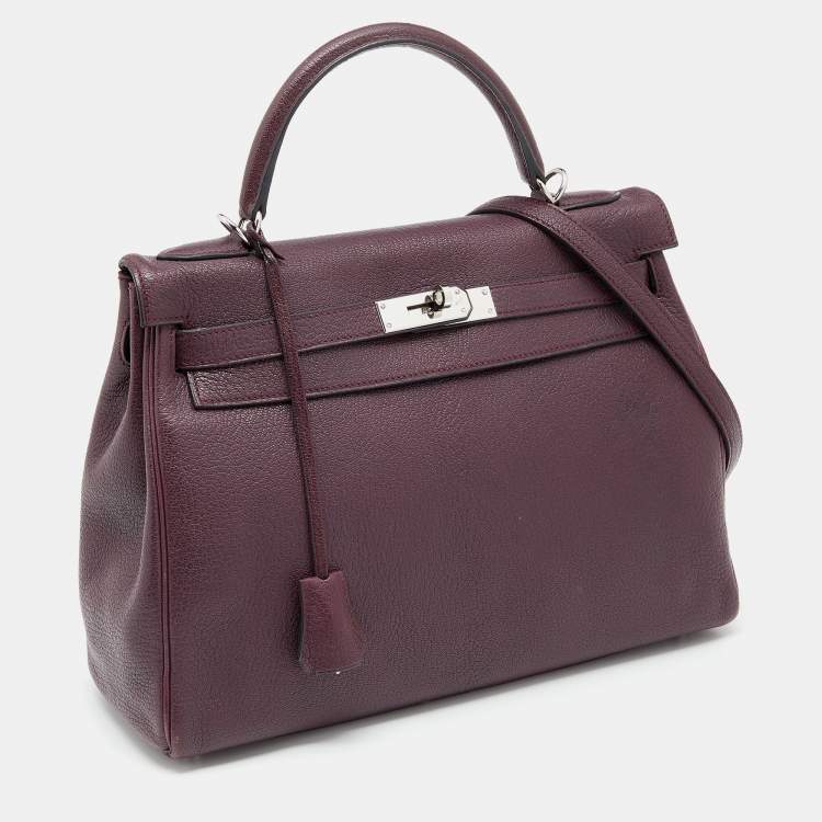 Pre Owned Hermes Violet Chevre de Coromandel Leather Palladium Plated Kelly 32 Bag