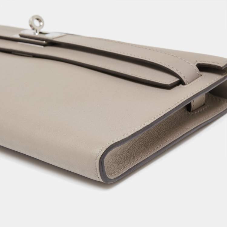 Pre Owned Hermes Gris Asphalt Swift Leather Kelly Cut Clutch