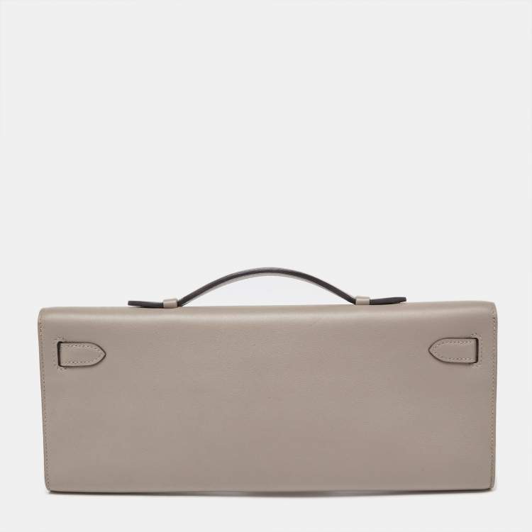 Pre Owned Hermes Gris Asphalt Swift Leather Kelly Cut Clutch
