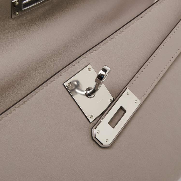 Pre Owned Hermes Gris Asphalt Swift Leather Kelly Cut Clutch