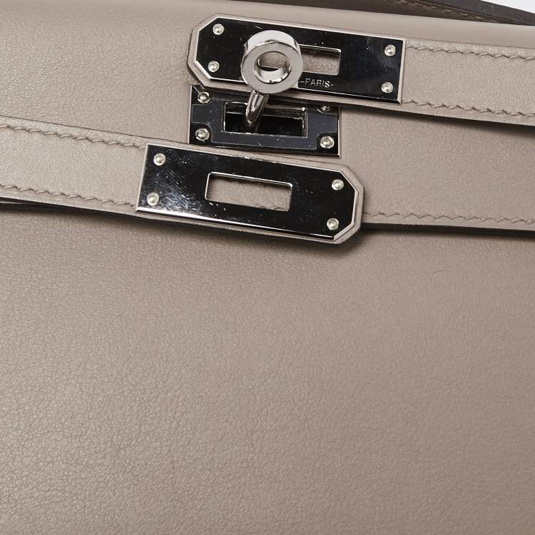 Pre Owned Hermes Gris Asphalt Swift Leather Kelly Cut Clutch