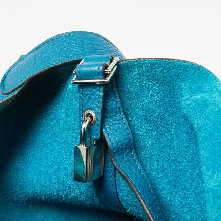 Pre Owned Hermes Bleu Izmir Clemence Leather Picotin Lock 22 Bag