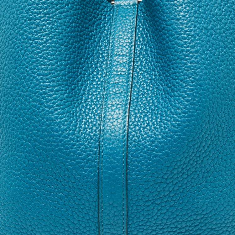 Pre Owned Hermes Bleu Izmir Clemence Leather Picotin Lock 22 Bag