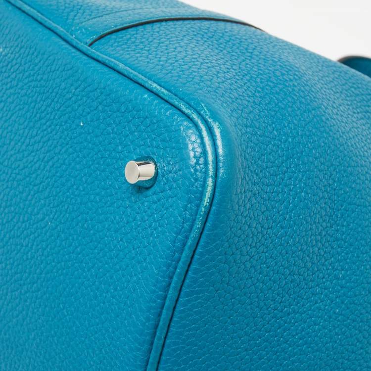 Pre Owned Hermes Bleu Izmir Clemence Leather Picotin Lock 22 Bag