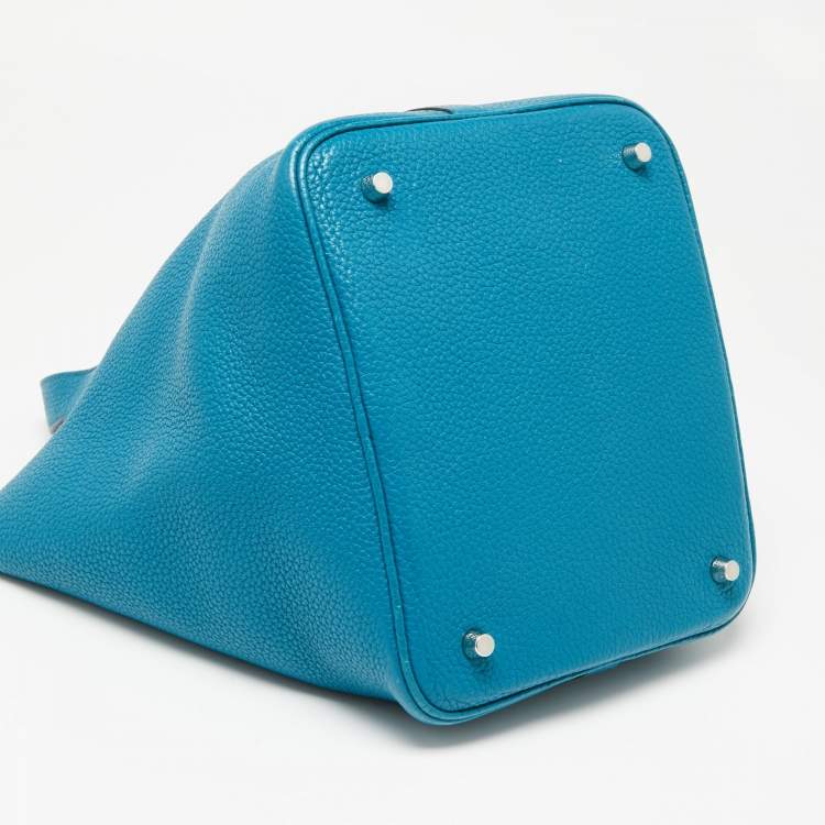Pre Owned Hermes Bleu Izmir Clemence Leather Picotin Lock 22 Bag