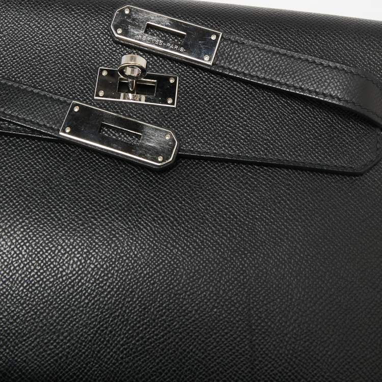 Pre Owned Hermes Black Epsom Leather Kelly Depeches 25 Pouch