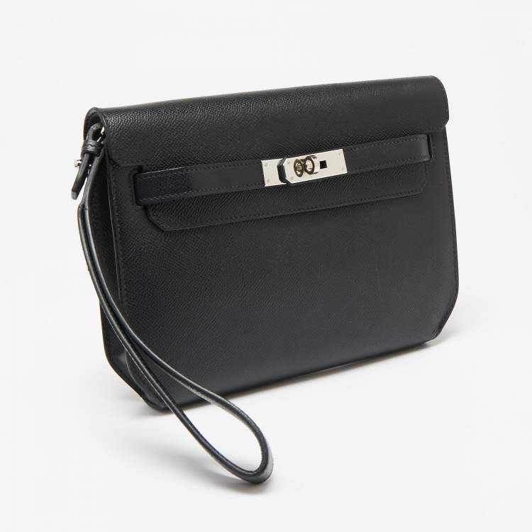 Pre Owned Hermes Black Epsom Leather Kelly Depeches 25 Pouch