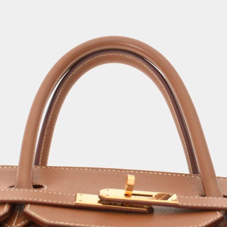 Pre Owned Hermes Brown Courchevel Leather Gold Hardware Birkin 40 Bag