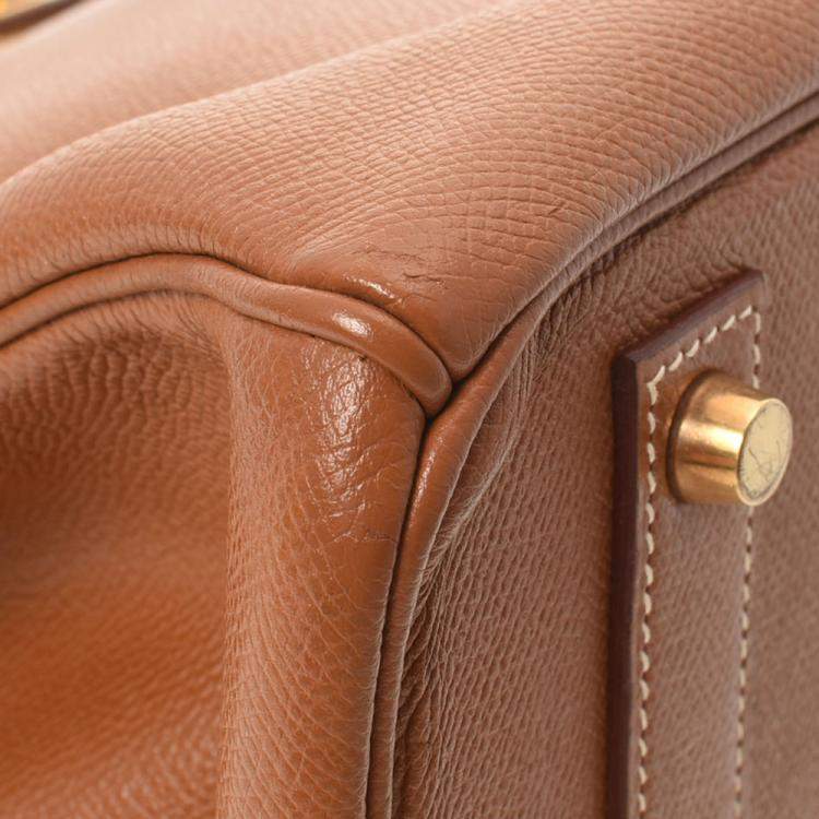 Pre Owned Hermes Brown Courchevel Leather Gold Hardware Birkin 40 Bag